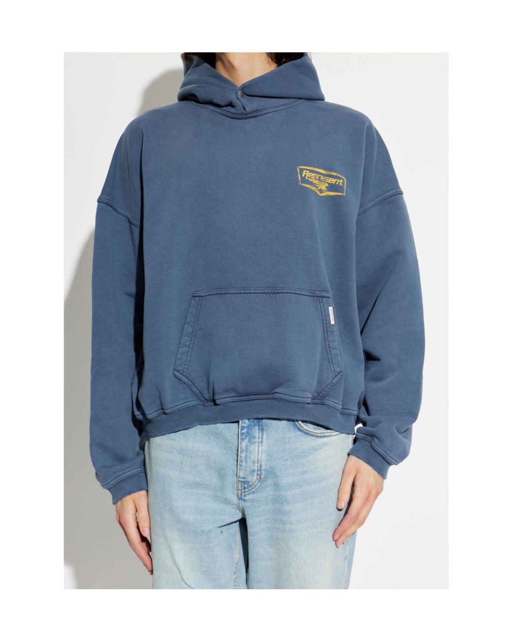 Represent Blue Graphic Oversized Hoodie for men