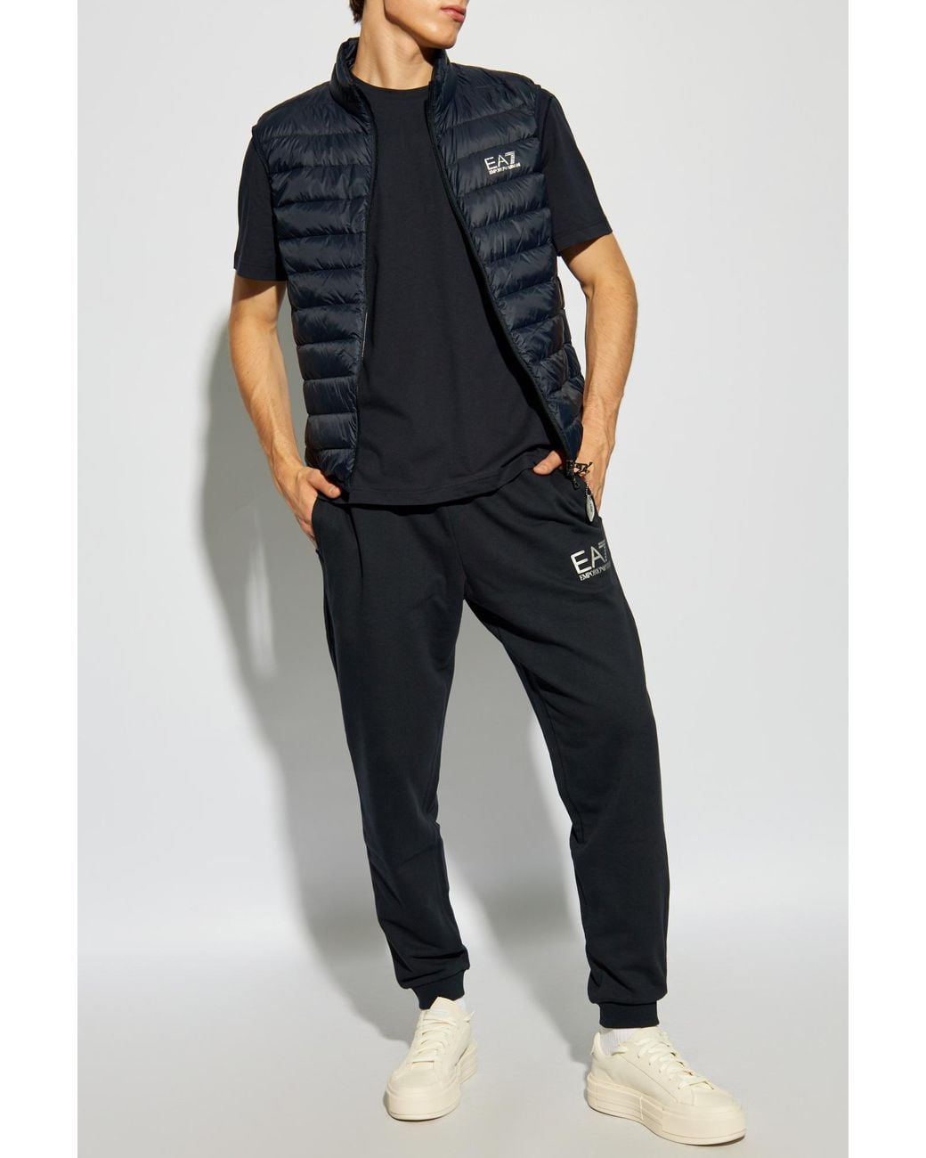 EA7 Blue Logo Printed Quilted Padded Gilet for men