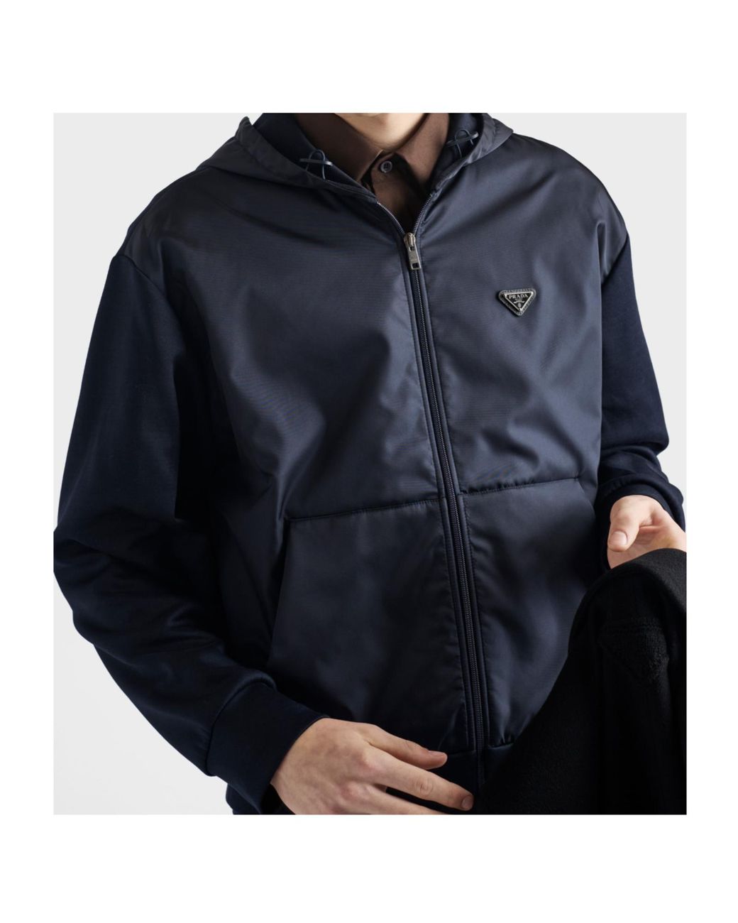 Prada Blue Zip-Up Hooded Jacket for men
