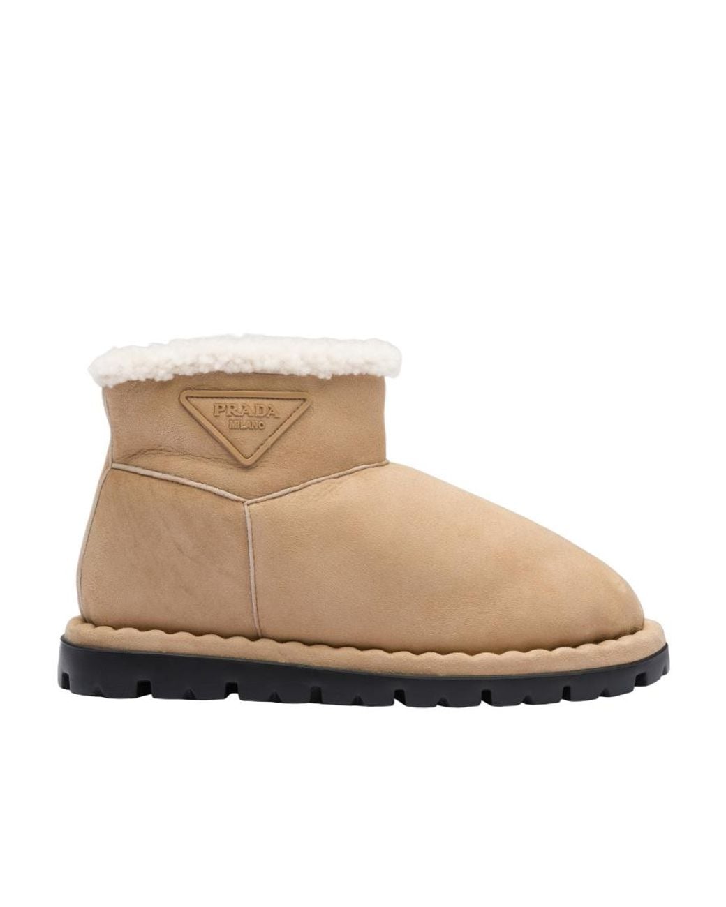 Prada Natural Triangle-Logo Suede Boots