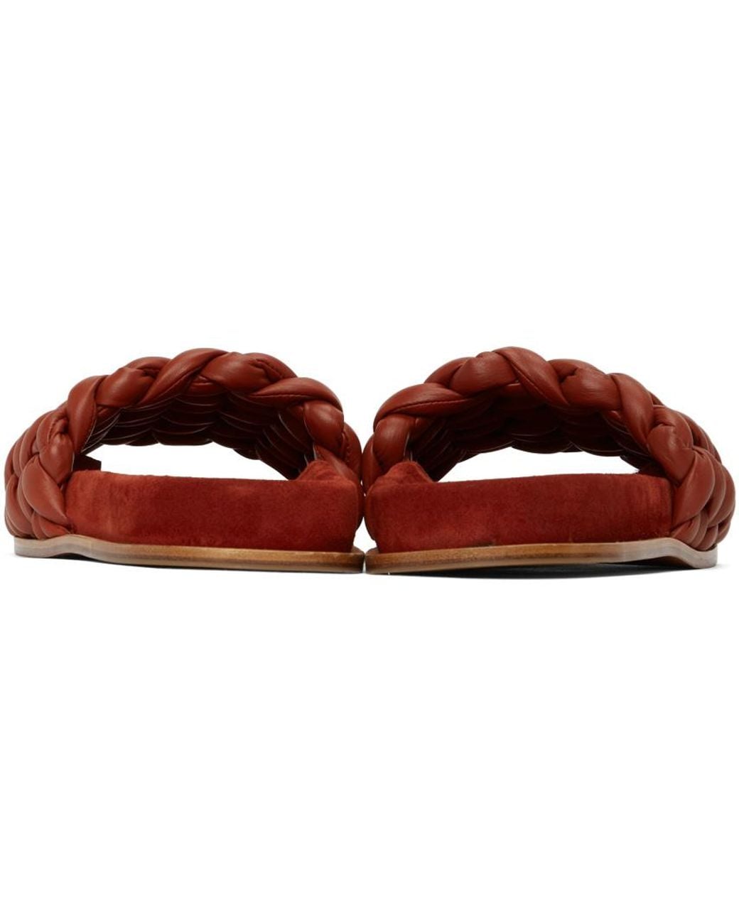 Chloé Brown Logo Logo Woven Leather Flip-Flops