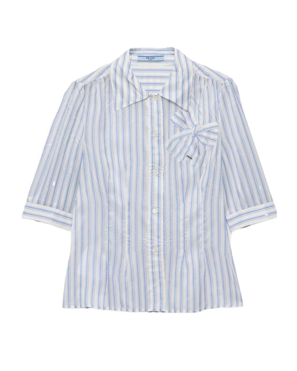 Prada Blue ボウディテール ストライプ シャツ