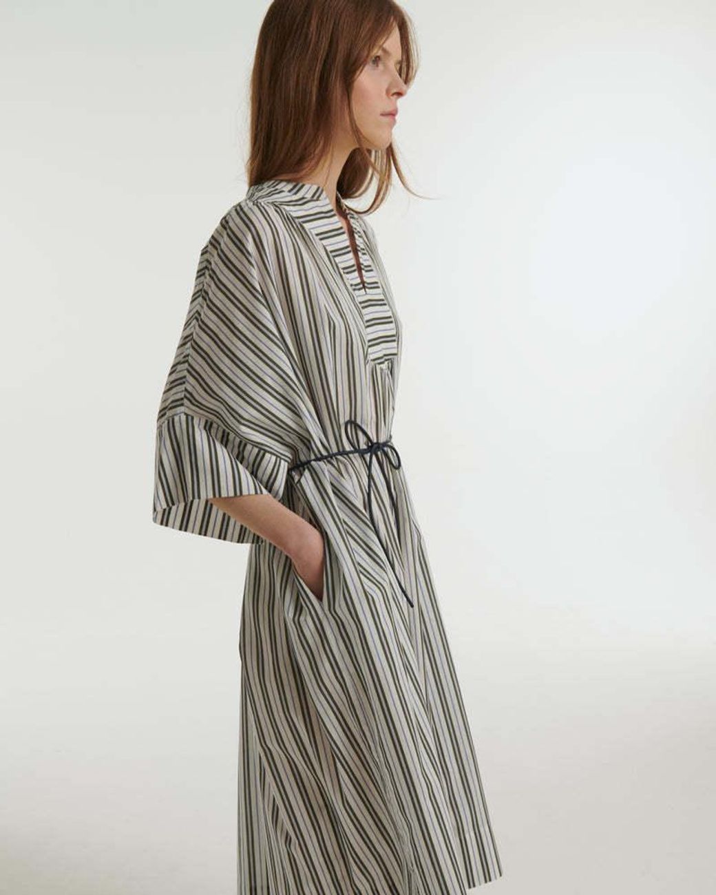 Yves Salomon White Striped Dress