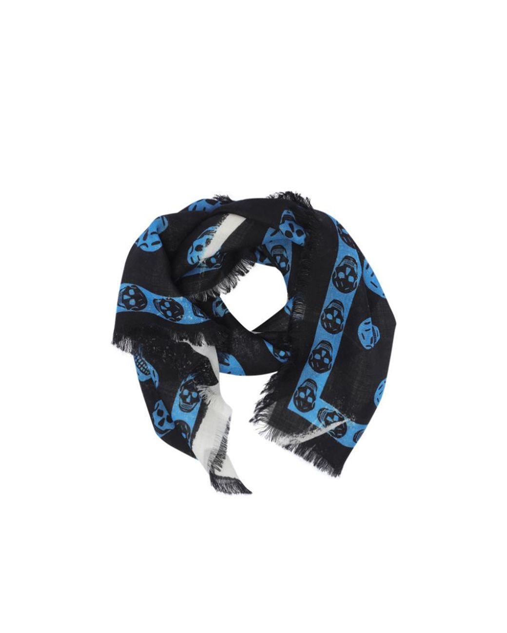 McQueen Blue Slashed Skull Print Scarf