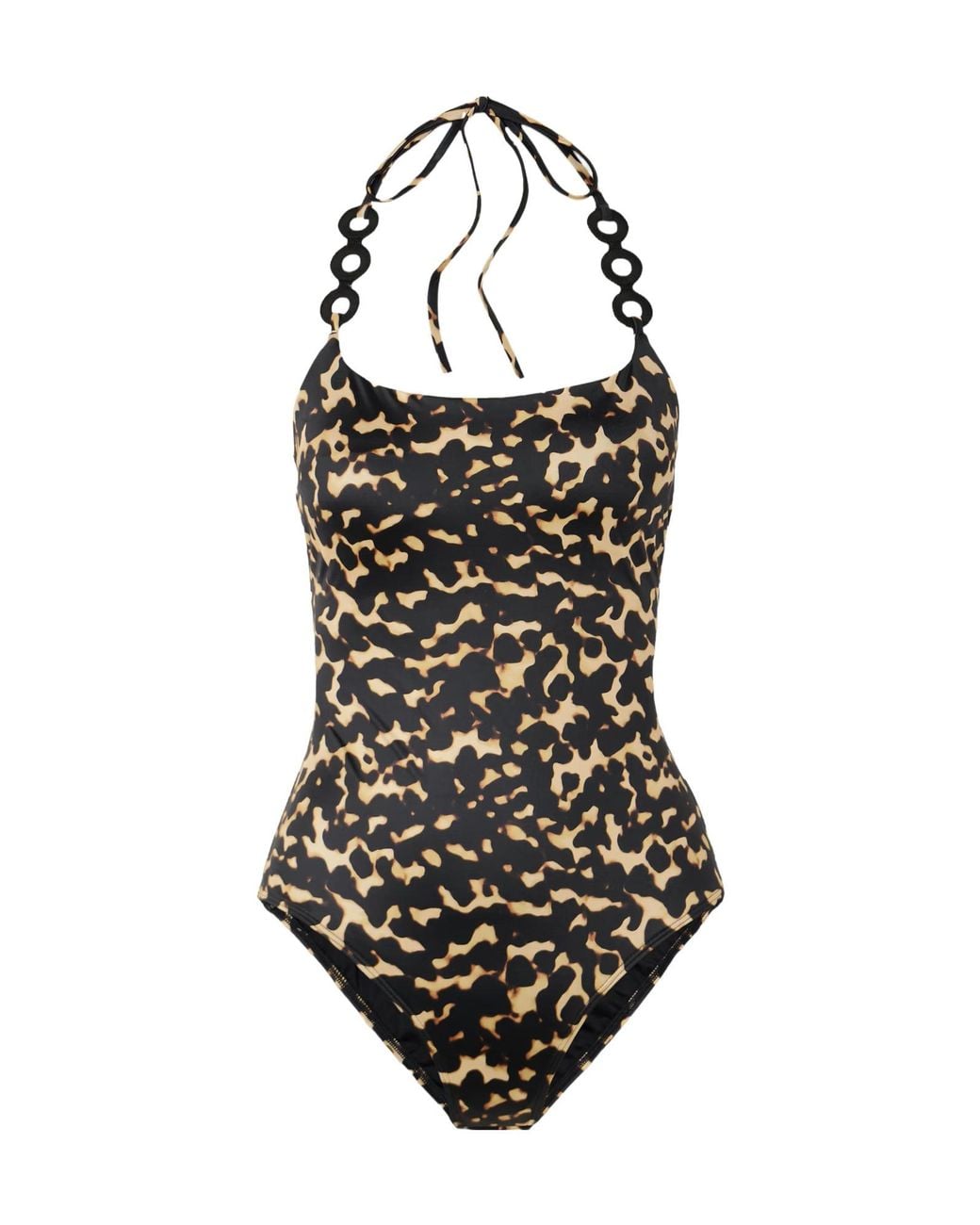 Staud Black Laird Embellished Printed Backless Swimsuit
