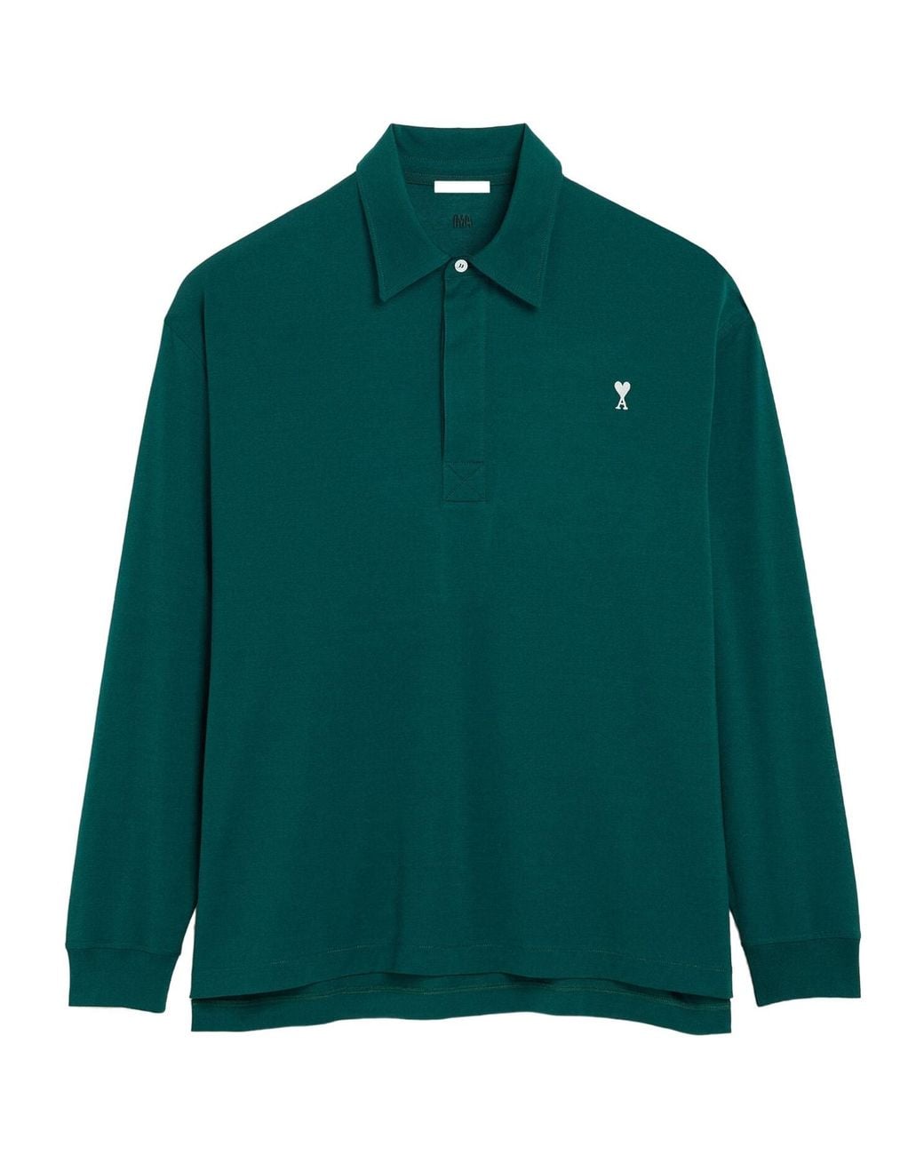 AMI Green Ami Logo Embroidered Long Sleeved Polo Shirt for men