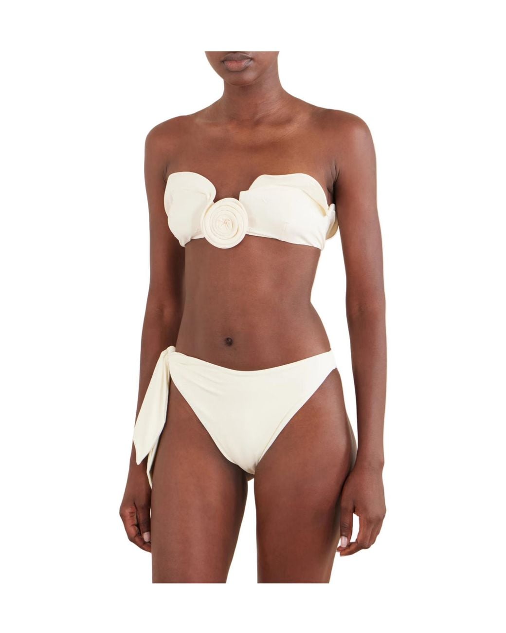 Magda Butrym White Appliquéd Stretch-Jersey Bikini Top