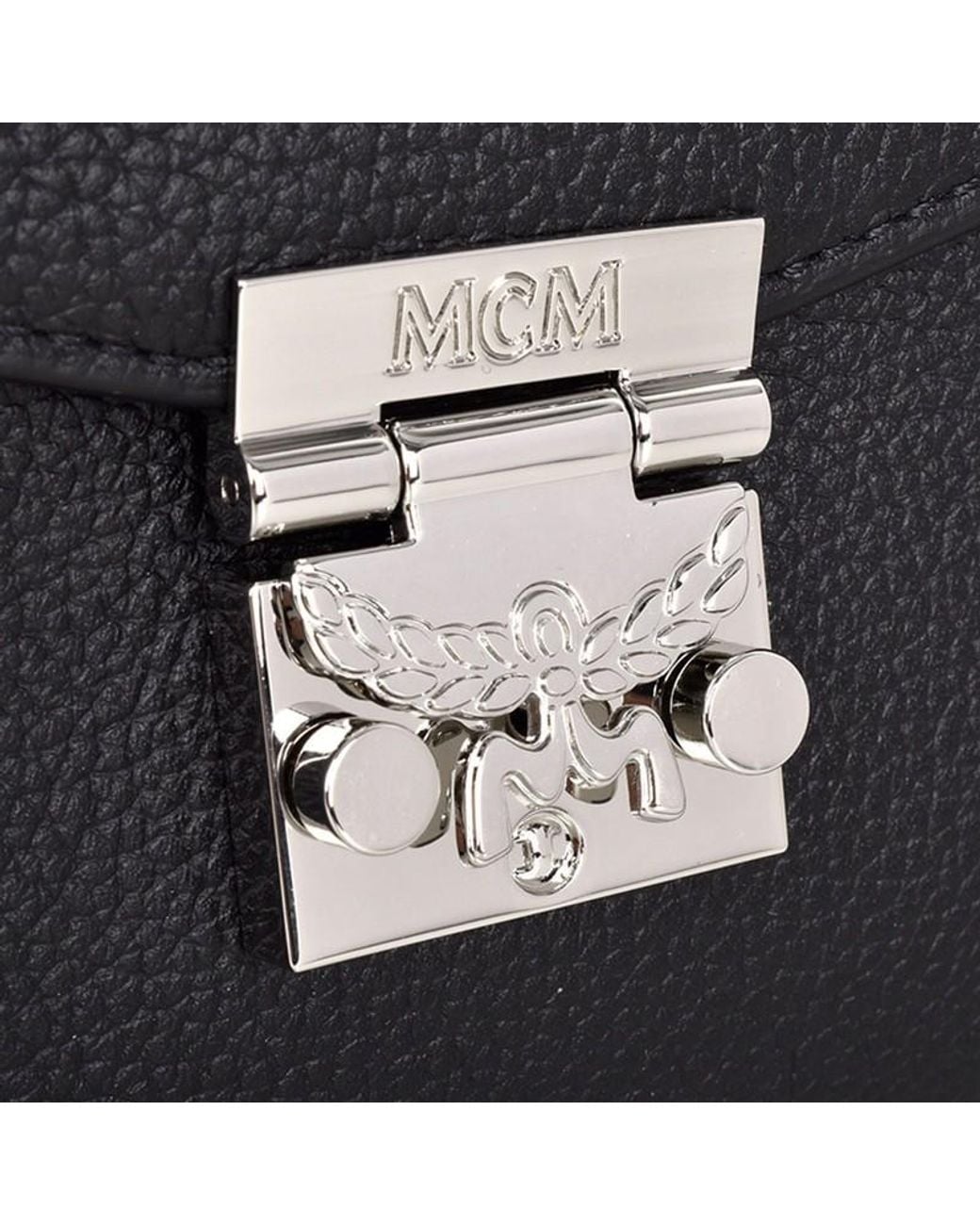 MCM Black Litchi Emblem Single Shoulder Bag