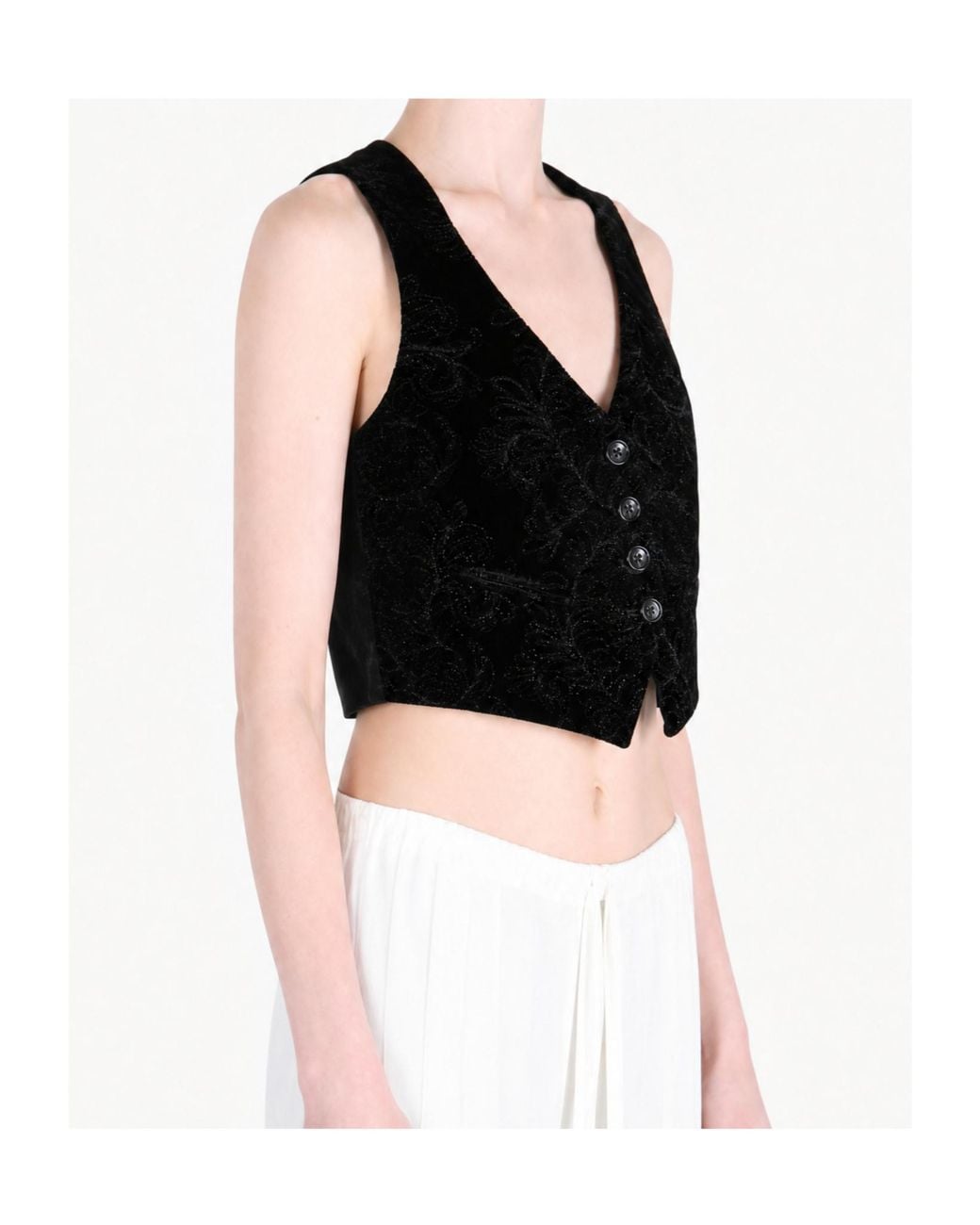 Ann Demeulemeester Black Diana Floral-Jacquard Cropped Waistcoat