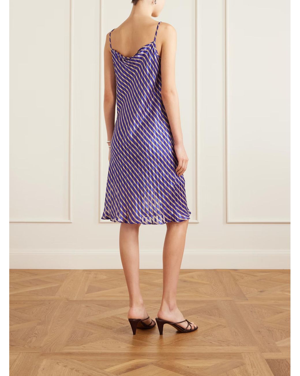 Dries Van Noten Purple Pleated Striped Midi Dress