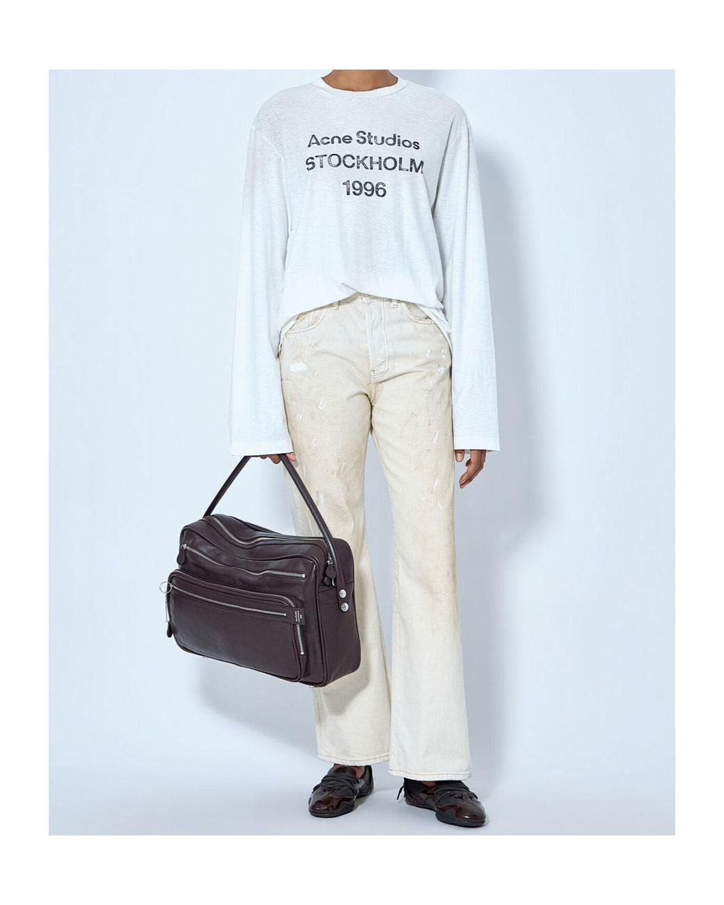 Acne White Distressed Logo Patch Jeans