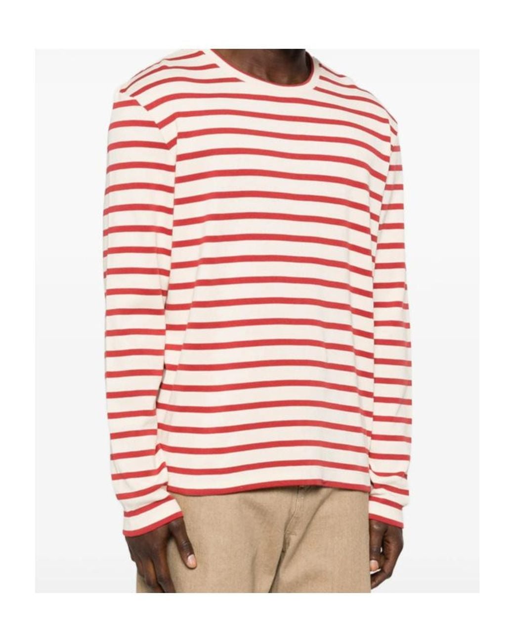 Jil Sander Red Logo Patch Striped Long Sleeved T-Shirt for men