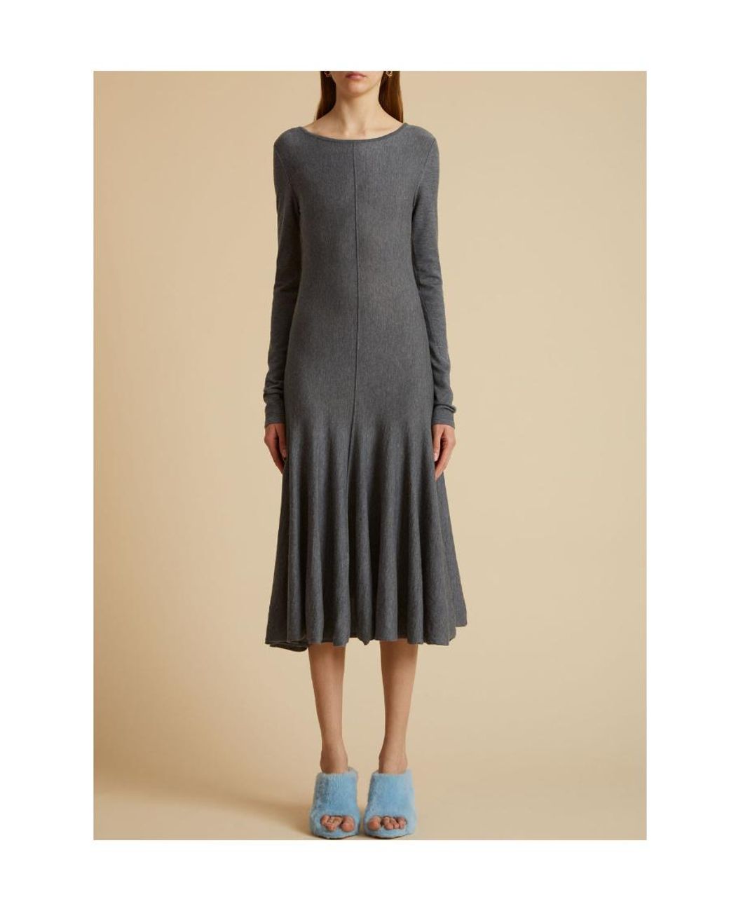 Khaite Gray The Dany Open-Back Pleated Dress