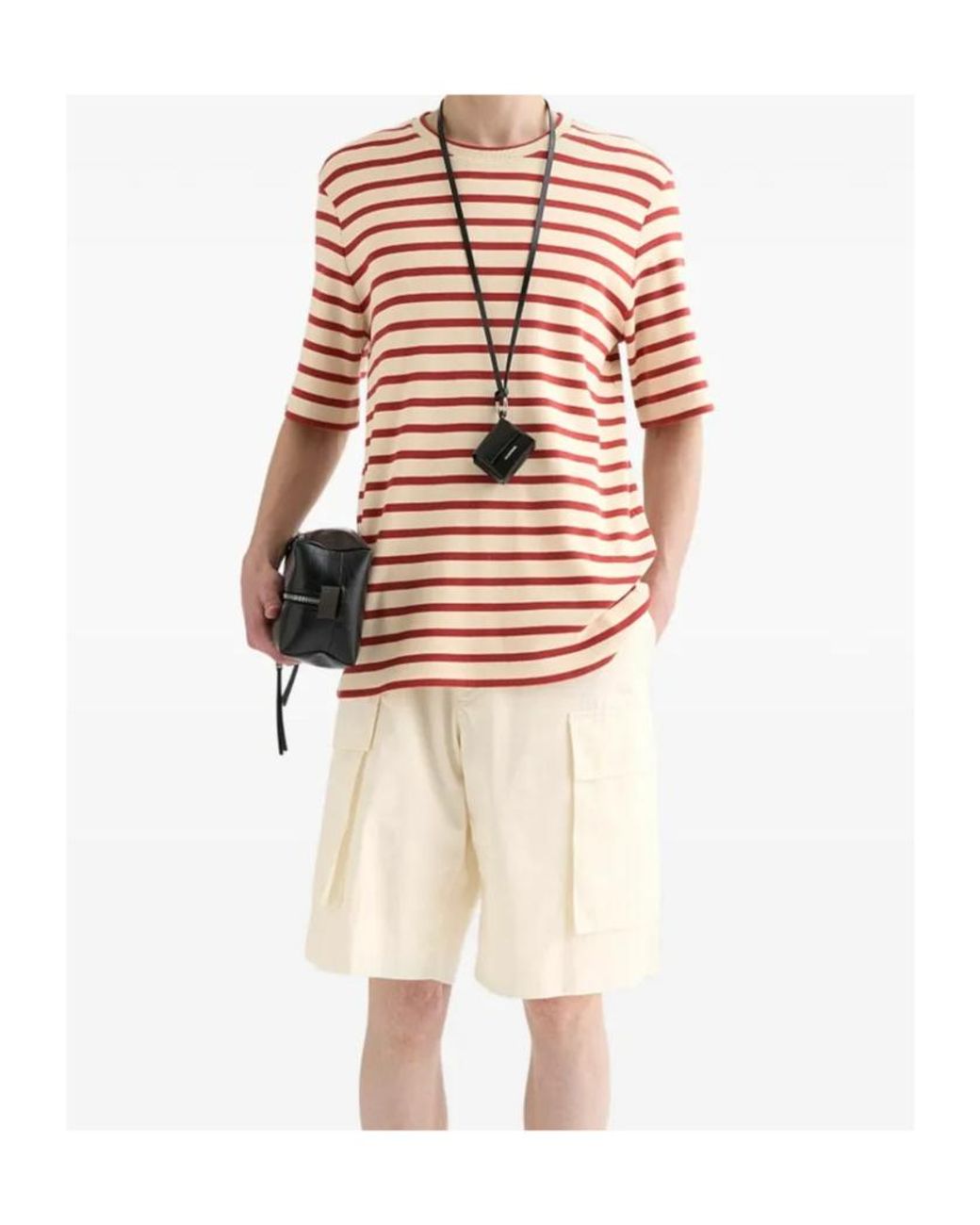 Jil Sander Pink Striped Logo Patch T-Shirt for men