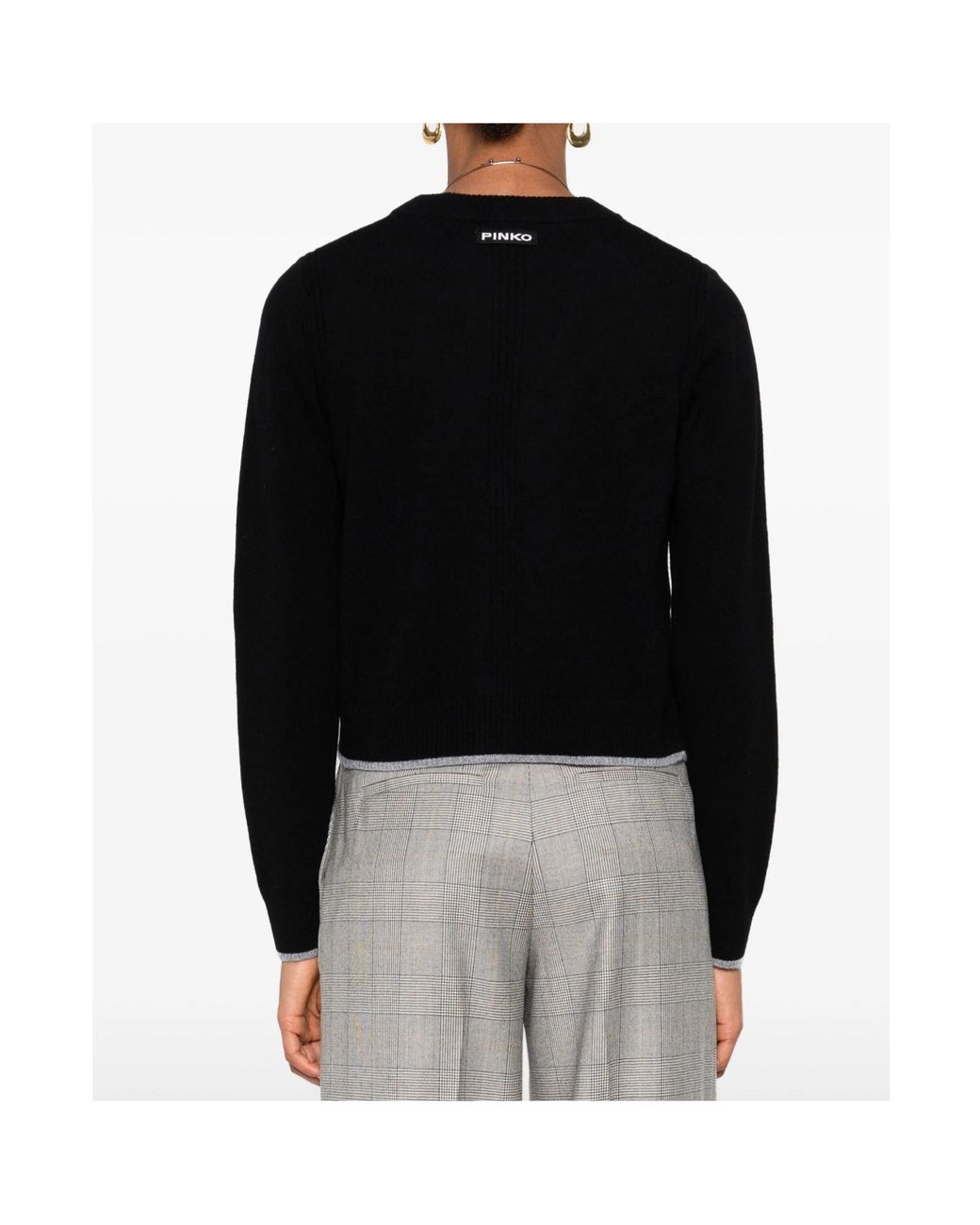 Pinko Black Cropped Cardigan Sweater With Deep V-Neckline