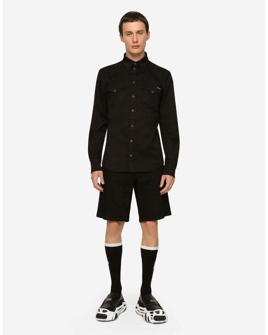 Dolce & Gabbana Black Logo Plaque Denim Shorts for men
