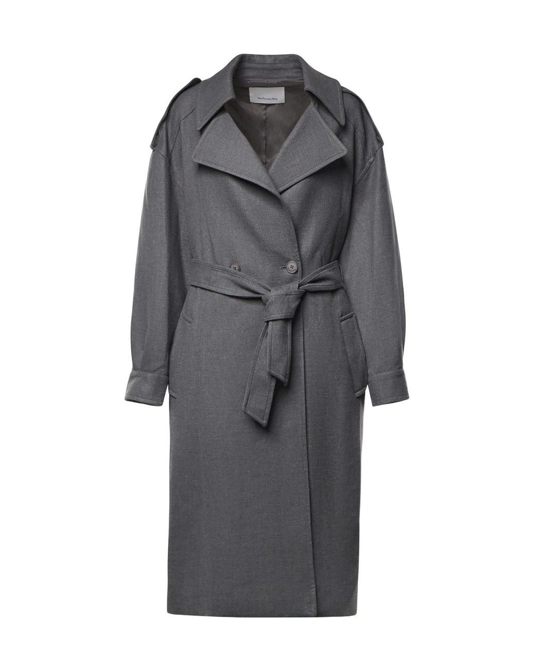 Frankie Shop Gray Double-Breasted Long-Sleeved Trench Coat