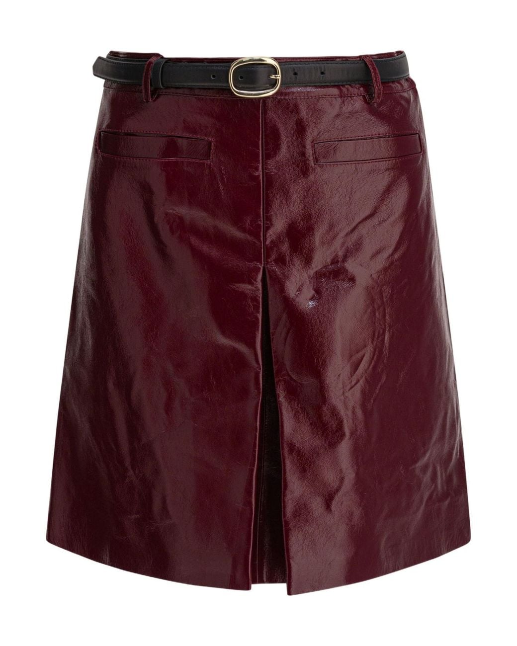 Self-Portrait Red Belted Leather Mini Skirt