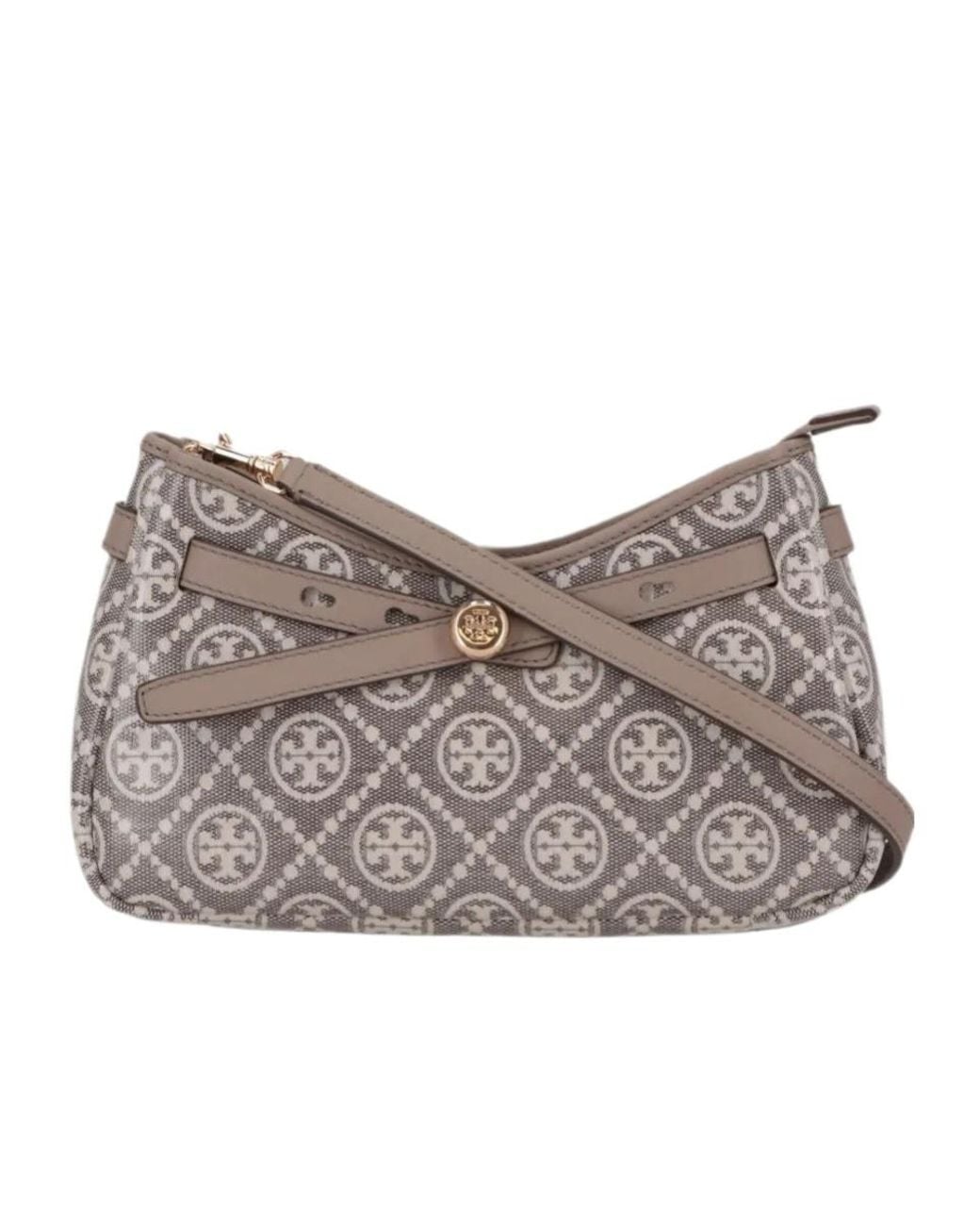 Tory Burch Gray T Monogram Coated Jacquard Romy Zip-Top Crossbody Bag