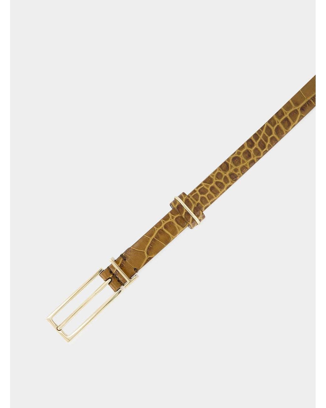 Tom Ford White Cinnamon Croc-Print T Loop Belt