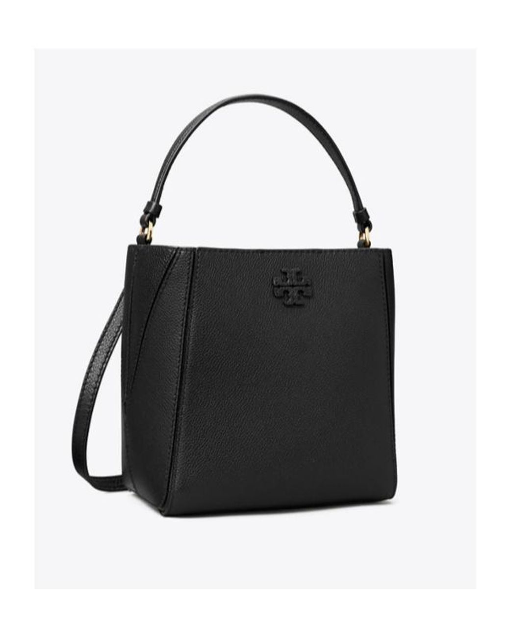 Tory Burch Black Small Mcgraw Logo Plaque Bucket Bag
