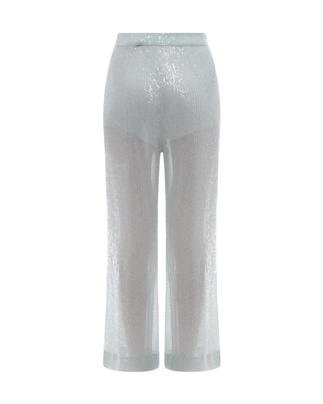 ROTATE BIRGER CHRISTENSEN Gray Sequin-Embellished Pleated Trousers
