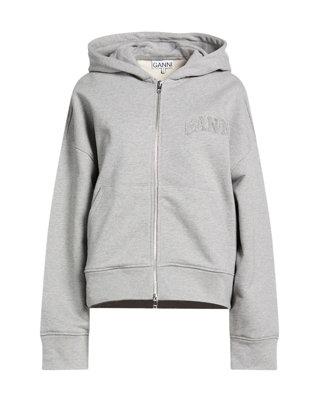 Ganni Gray Solid-Colored Hooded Jacket