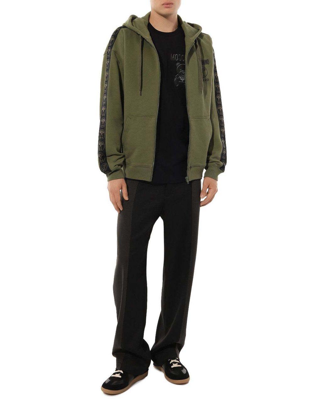 Moschino Green Logo-Print Zip-Up Organic Cotton Hoodie for men