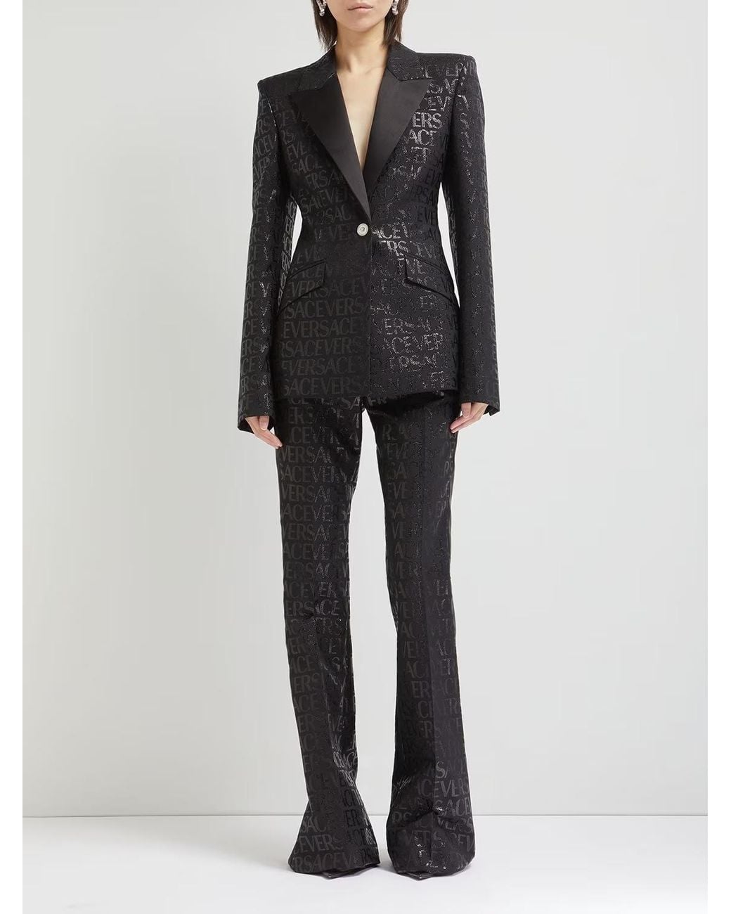 Versace Black Logo Jacquard Bell Bottoms