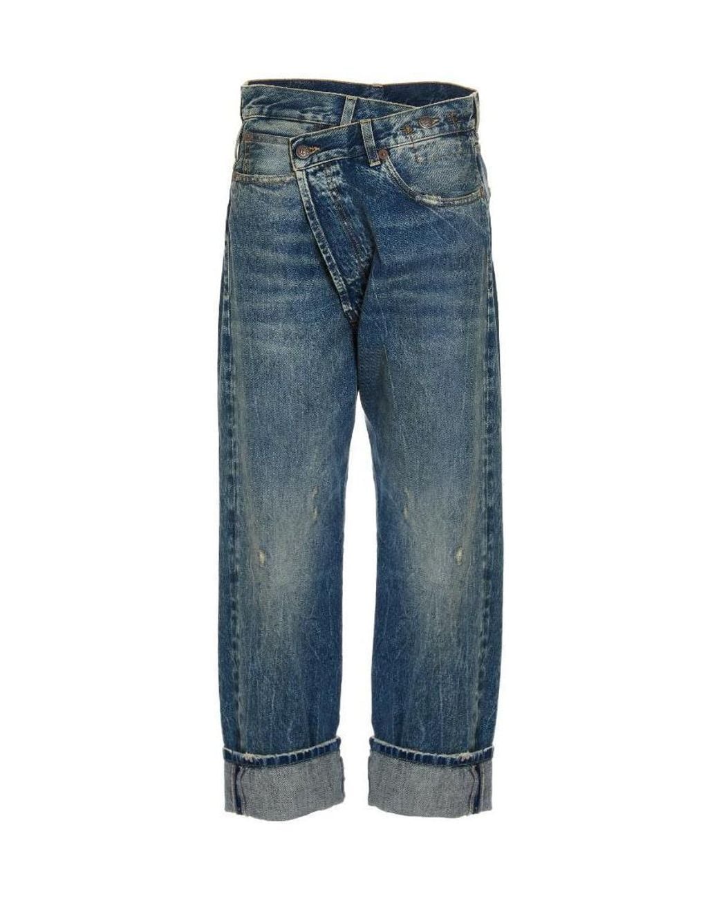 R13 Blue High Waisted Crossover Jeans