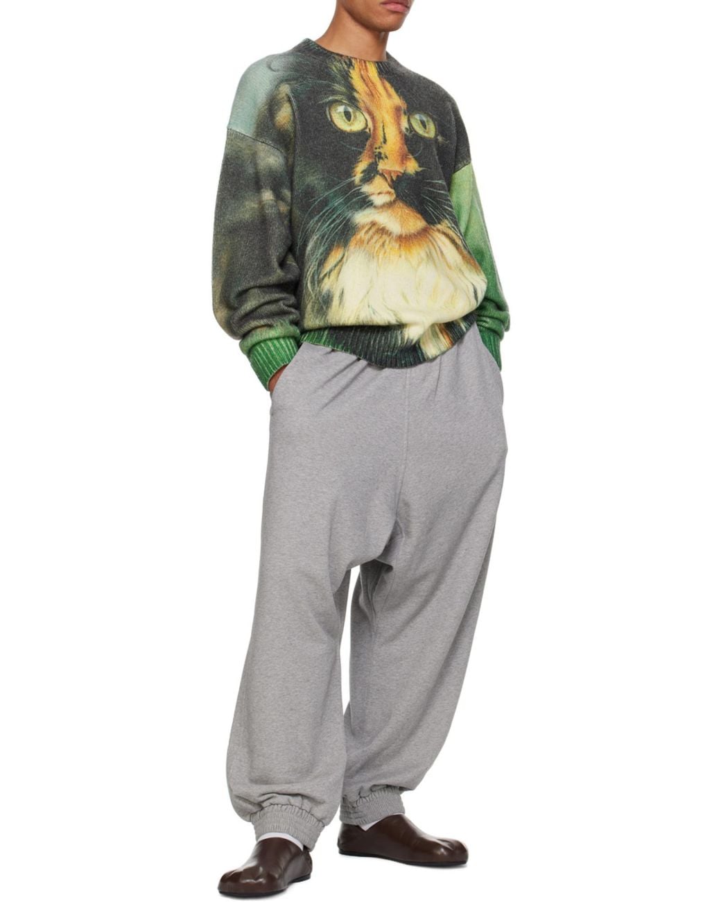 J.W. Anderson Green Jw Anderson Cat Printed Knitted Jumper for men