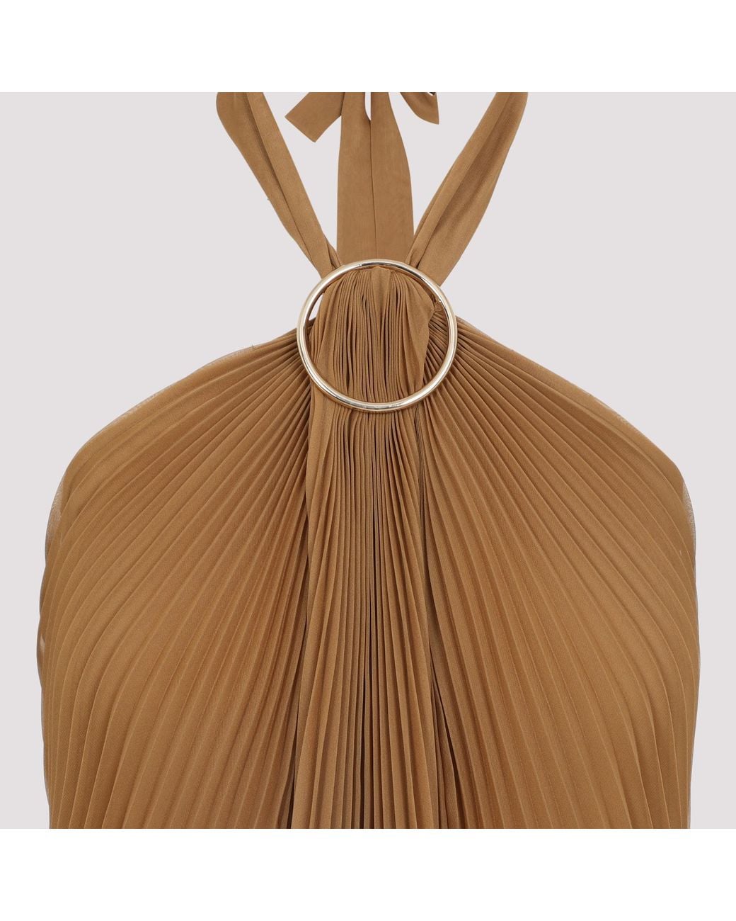 Max Mara Brown Pleated Valzer Top With Knot And Detail