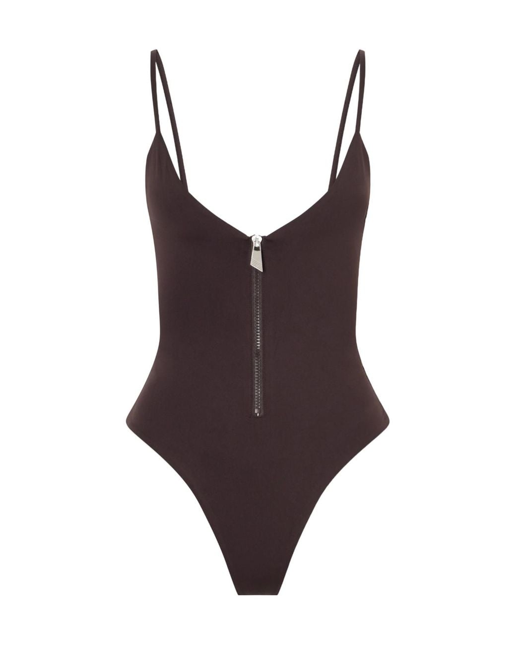 The Attico Brown Half-Zip One-Piece Swimsuit
