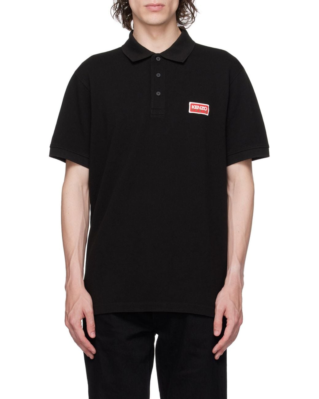 KENZO Black Logo Embroidered Short-Sleeved Polo Shirt for men
