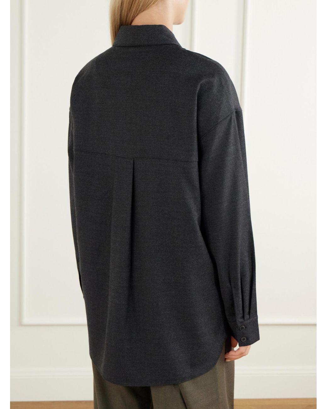 Tibi Black Wool-Blend Flannel Shirt