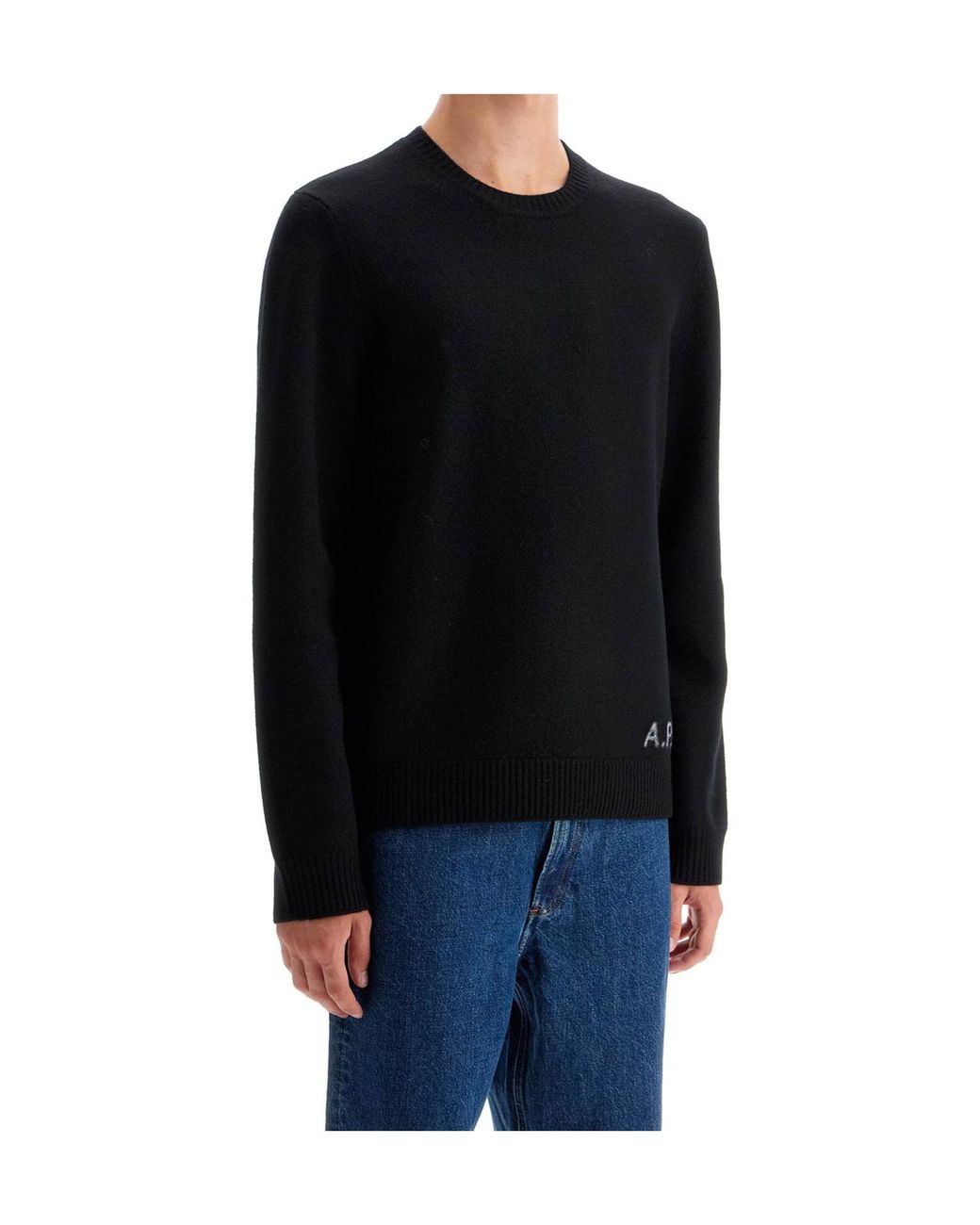 A.P.C. Black Edward Logo Intarsia-Knit Crewneck Jumper for men