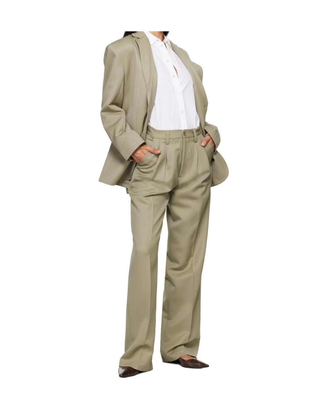 Anine Bing Green Carrie High Waist Wide-Leg Trousers