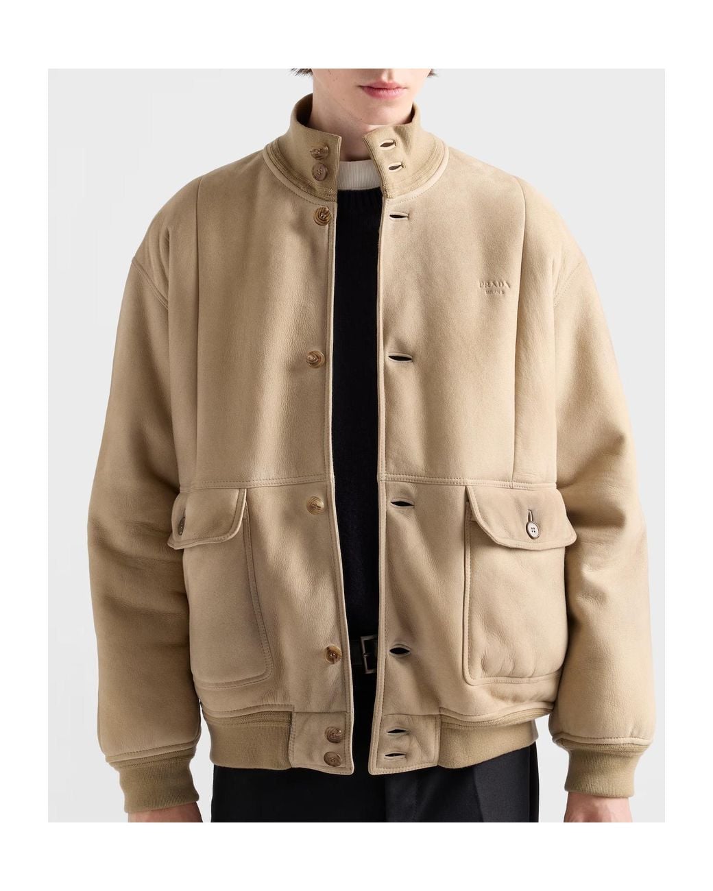 Prada Natural Shearling Bomber Jacket for men