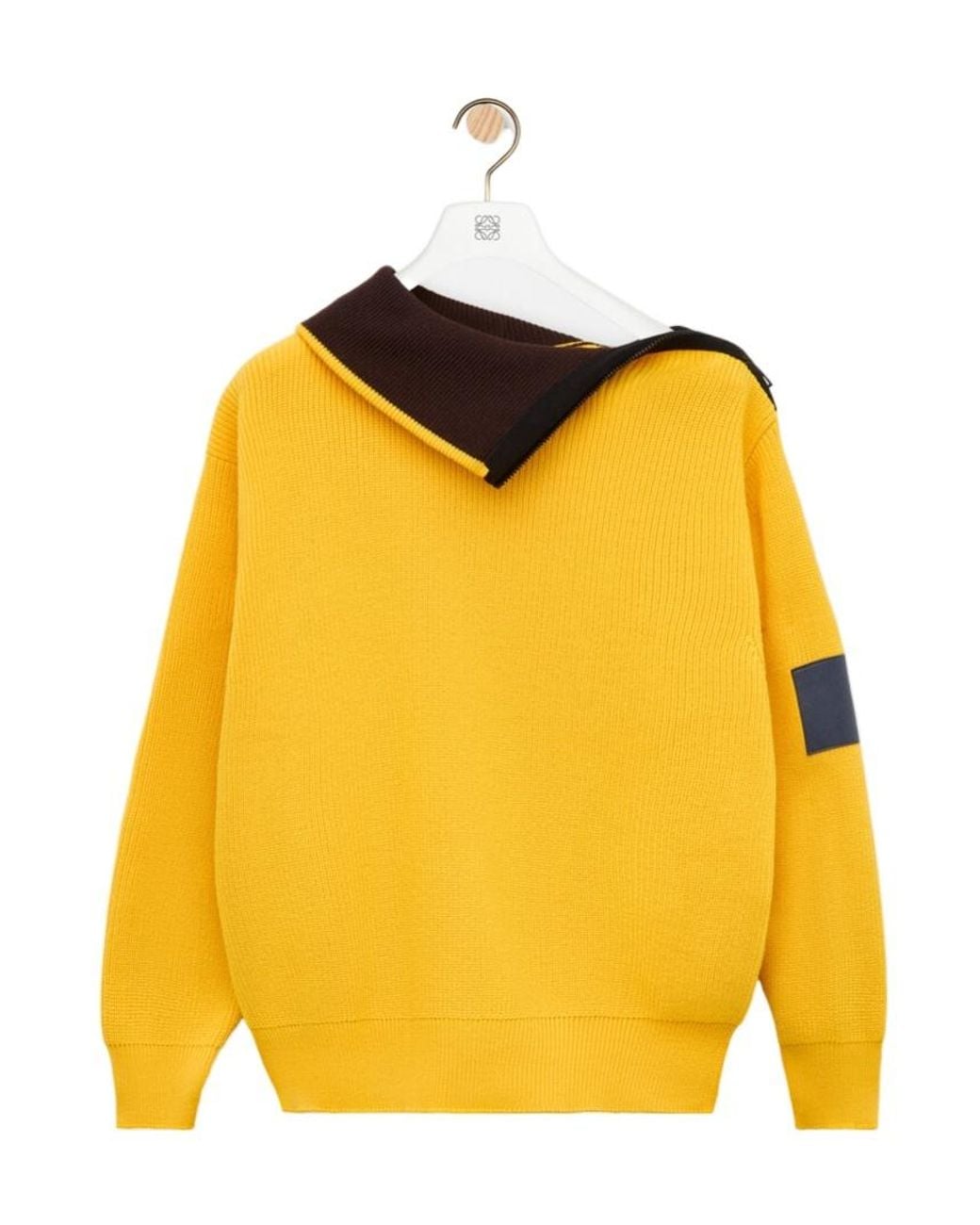Loewe Yellow Zip-Neck Patch Knitted Sweater