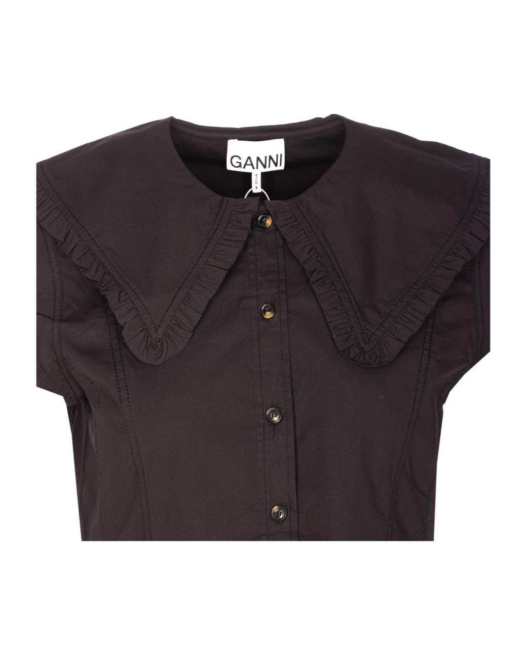 Ganni Black Short Ruffle Shirt