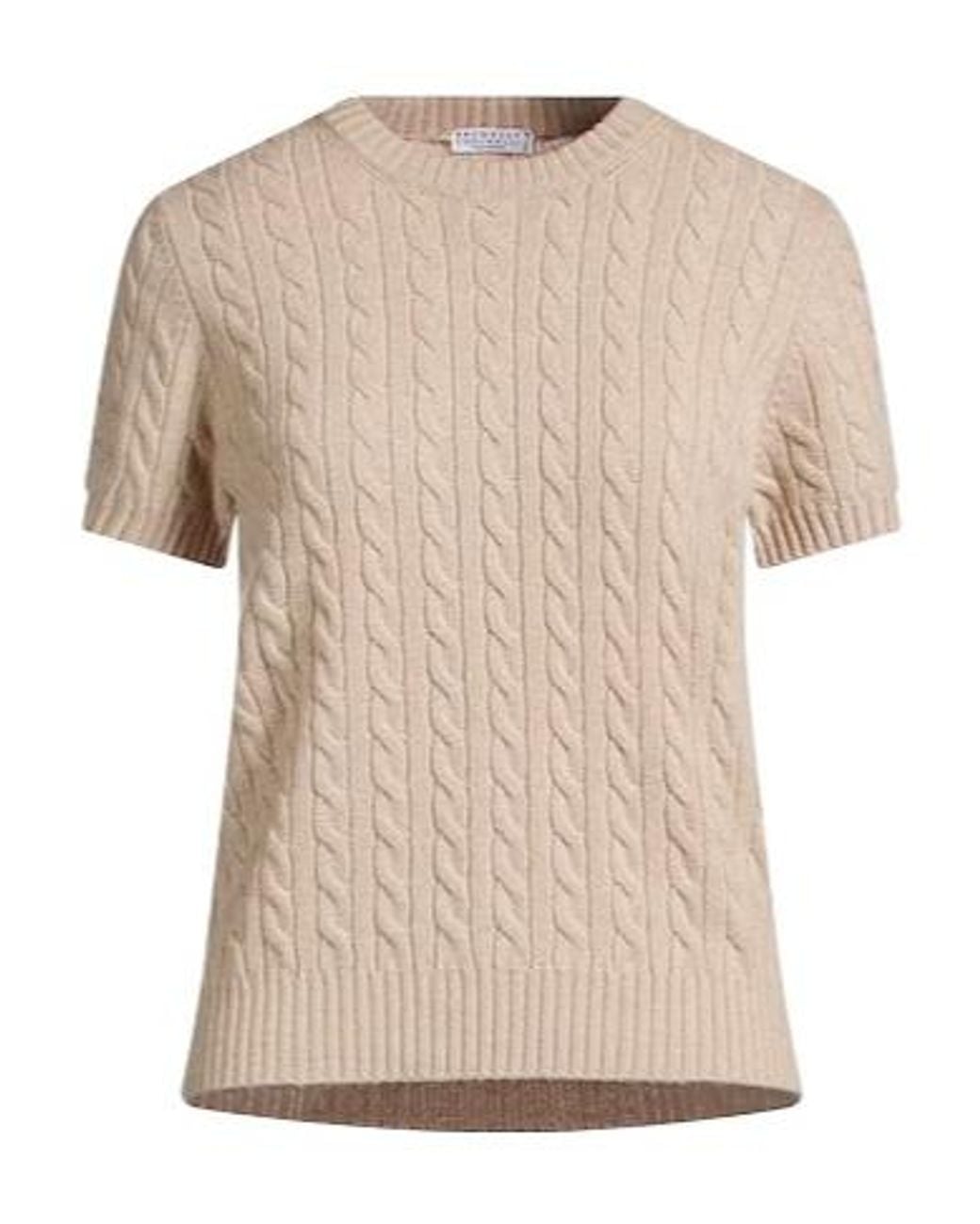 Brunello Cucinelli Natural Crew Neck Short-Sleeve Knit Top