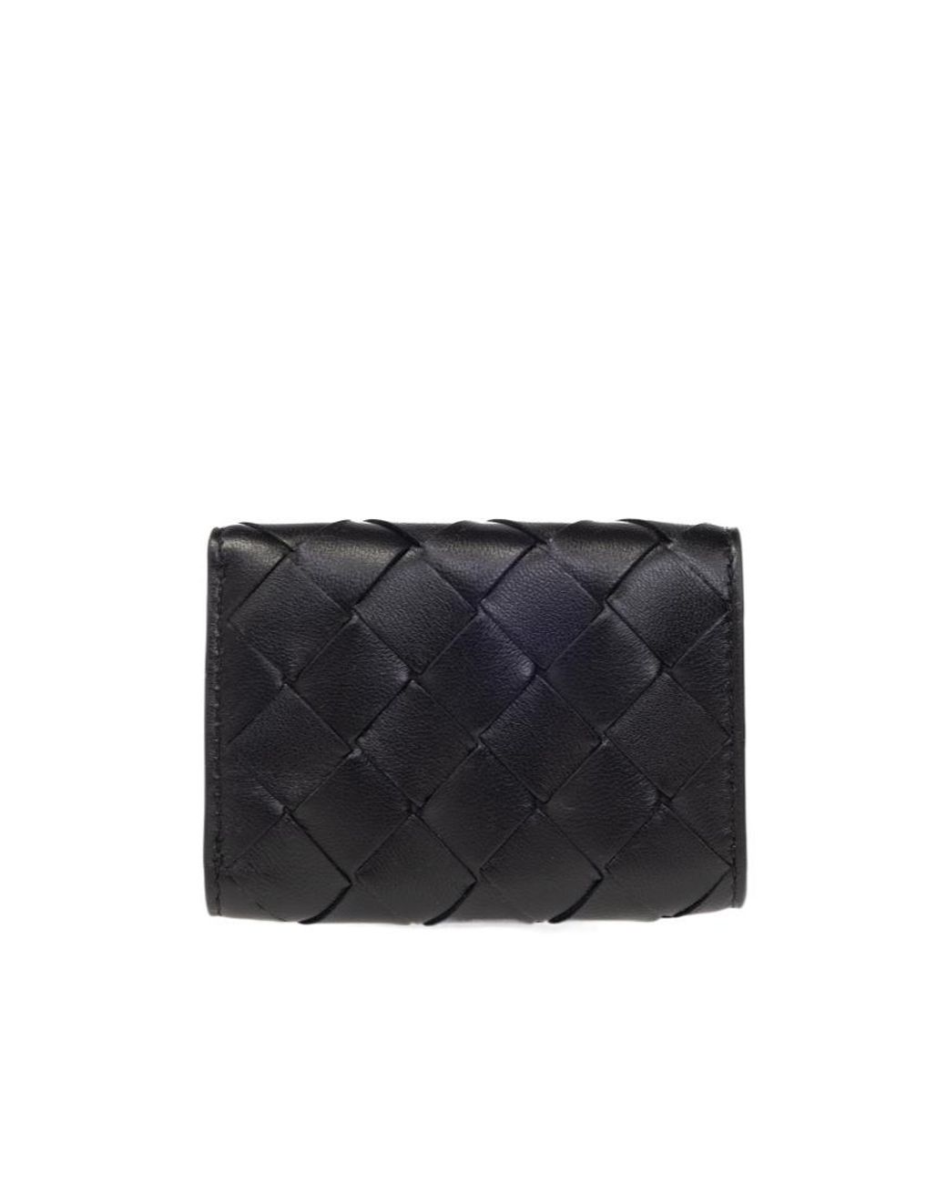 Bottega Veneta Black Intrecciato Tiny Tri-Fold Wallet
