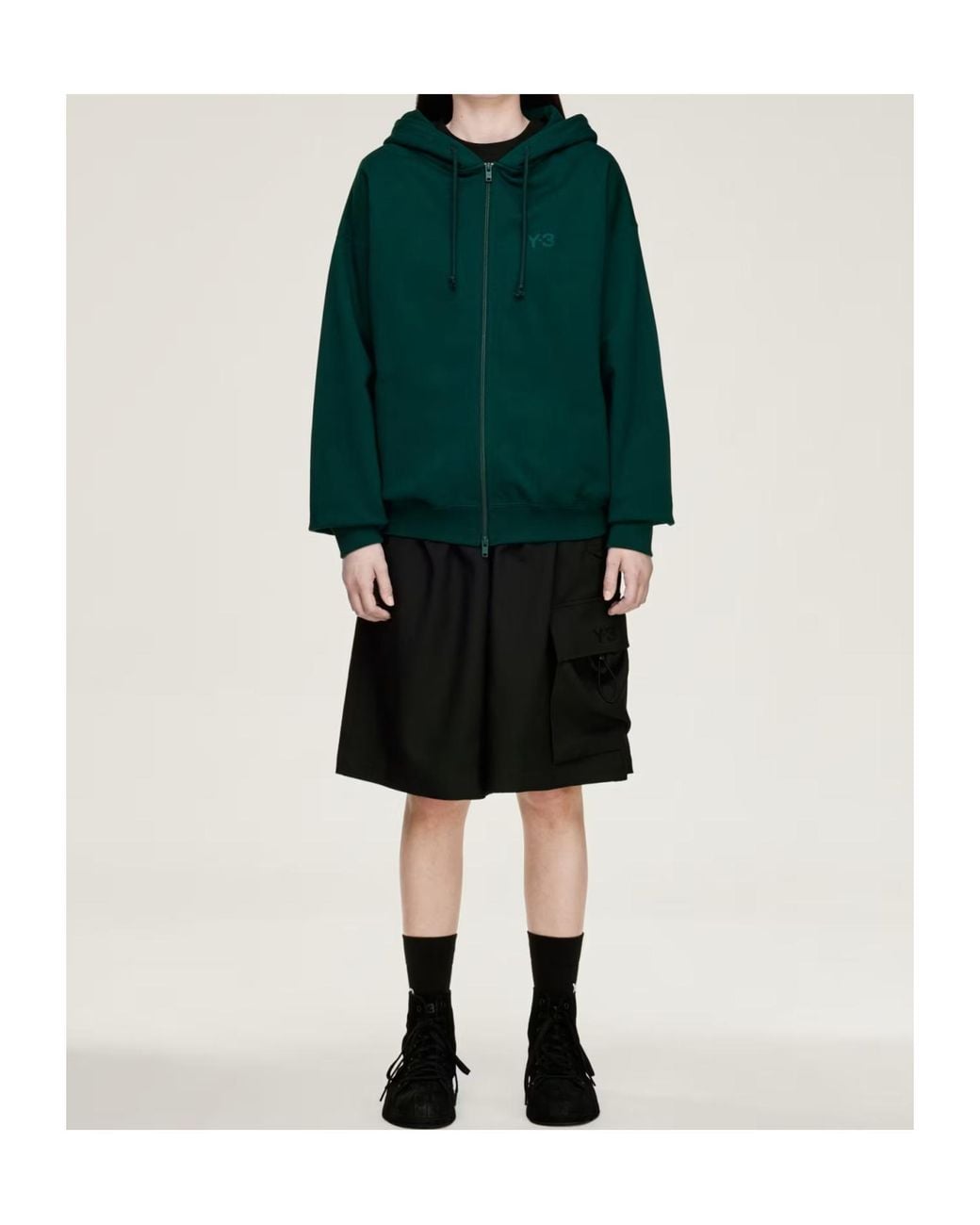 Y-3 Green Fl Zip-Up Hooded Sweatshirt for men