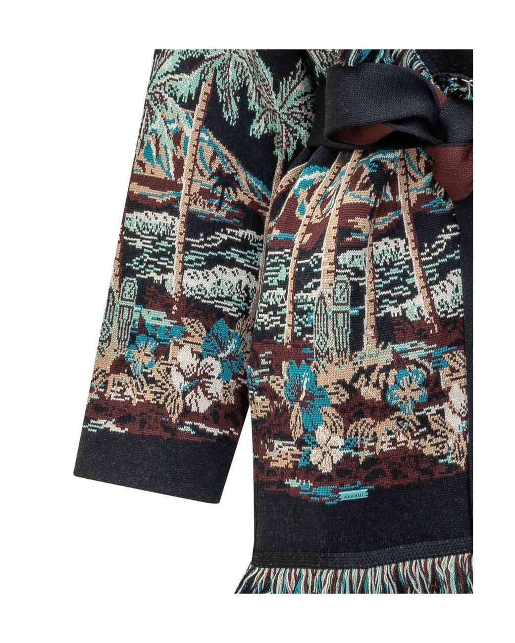 Alanui Gray Diamond Head Belted Jacquard Cardigan