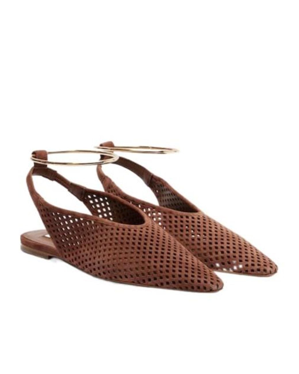 Jil Sander Brown Perforated Suede Slingback Flats