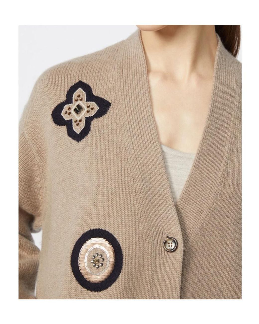 Max Mara Natural Wool-Cashmere Patch Cardigan