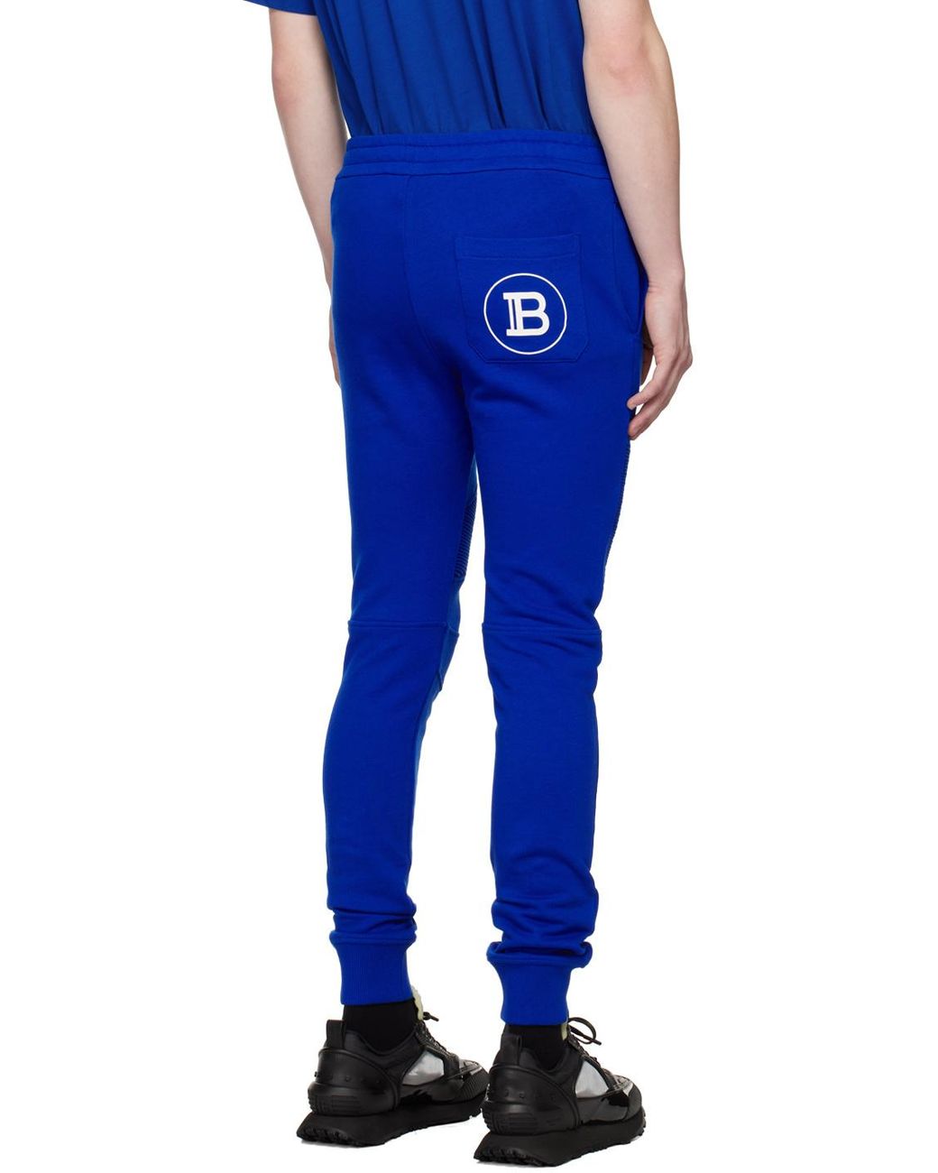Balmain Blue Logo Printed Cotton Jogging Pants for men