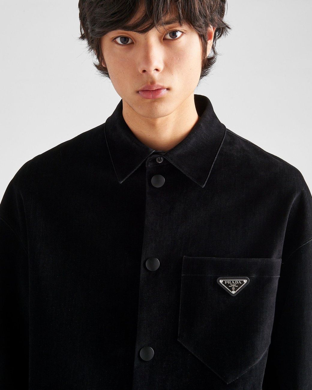 Prada Black Logo Plaque Button-Up Shirt for men
