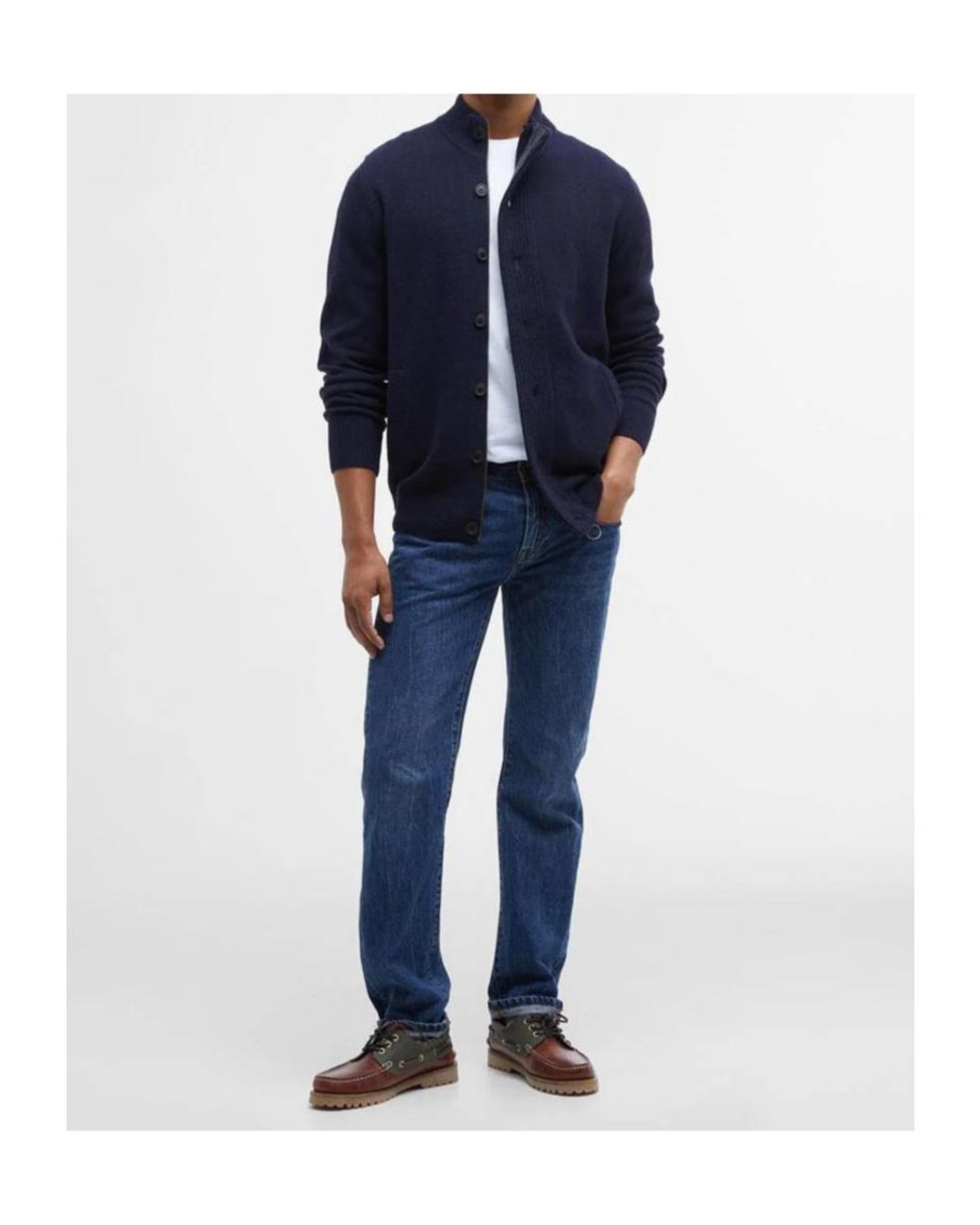 Barbour Blue Essential Elbow-Patch Cardigan for men