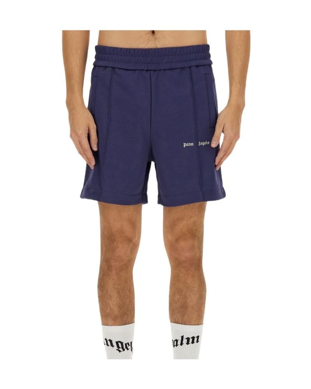 Palm Angels Blue Logo Embroidered Track Shorts for men